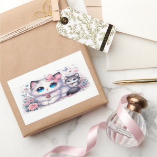 Kitten Cuteness Overload: Sparkling-Eyed Cat & dog Rectangular Sticker