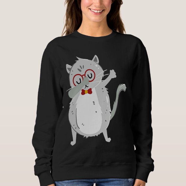 Kitten Dab I Grey Cat with Glasses I Dabbing Cats Sweatshirt (Front)