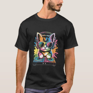 Kitten DJ on Turntables EDM Synthesizer Rave Music T-Shirt