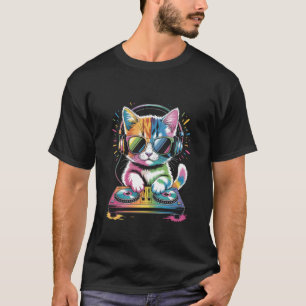 Kitten DJ on Turntables EDM Synthesizer Rave Music T-Shirt