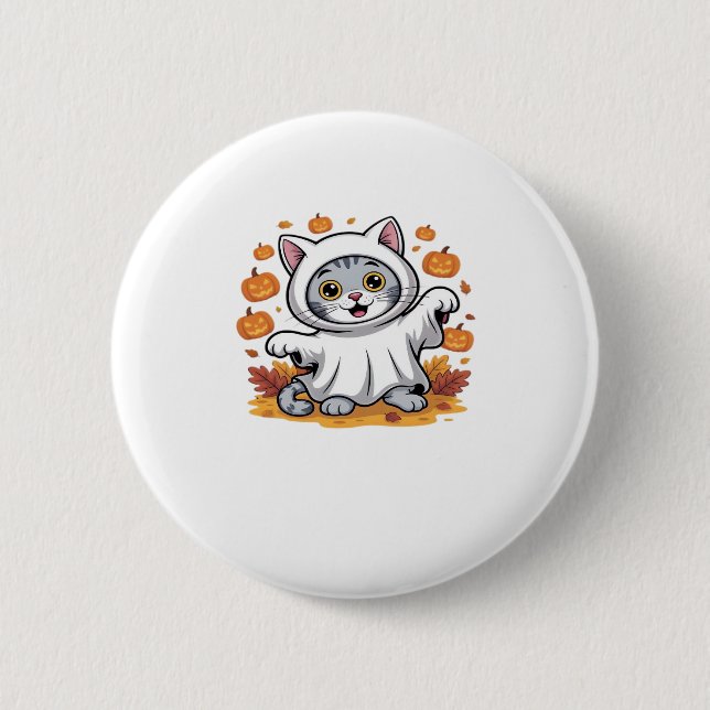 Kitten dressed as a ghost for Halloween Classic T- 6 Cm Round Badge (Front)