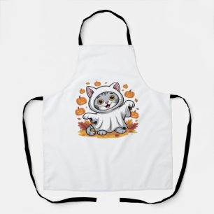 Kitten dressed as a ghost for Halloween Classic T- Apron