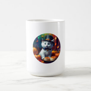Kitten Dressed As Pilgrim Eats Thanksgiving Meal Coffee Mug