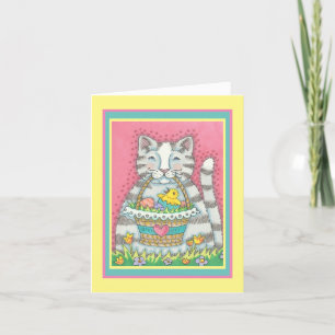 KITTEN & EASTER BASKET, WHIMSICAL AND CUTE Verse Holiday Card