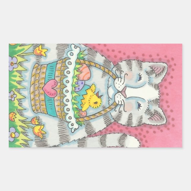 KITTEN &  EASTER EGG BASKET, CAT STICKERS Sheet (Front)