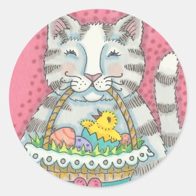 KITTEN &  EASTER EGG BASKET, CAT STICKERS Sheet (Front)