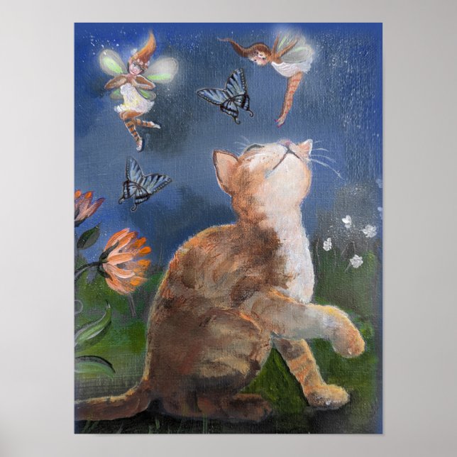 Kitten , Fairies and Butterflies Poster (Front)