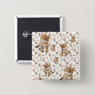 Kitten Floral Square Button