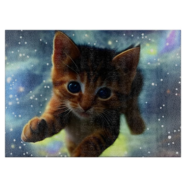Kitten Flying In Space Cutting Board (Front)