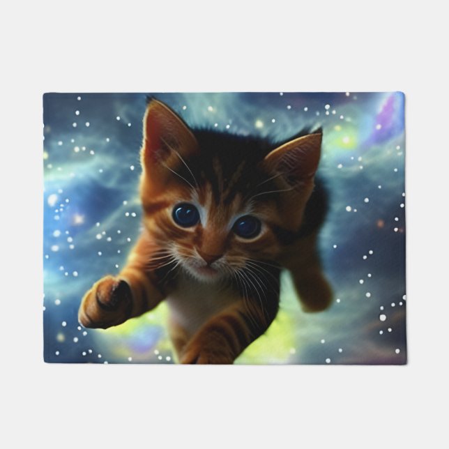 Kitten Flying In Space Doormat (Front)
