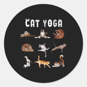 Kitten Funny Cat Lover Yoga Poses Men Women _1 Classic Round Sticker