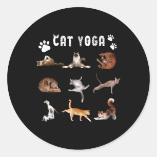 Kitten Funny Cat Lover Yoga Poses Men Women  Classic Round Sticker