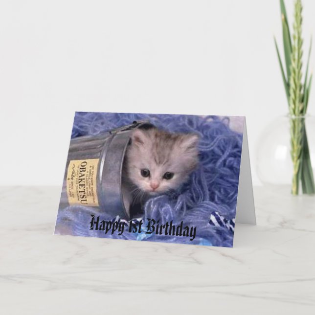 kitten Happy 1st Birthday Card (Front)