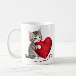 Kitten Heart, Cute Cat with Yarn Heart Coffee Mug