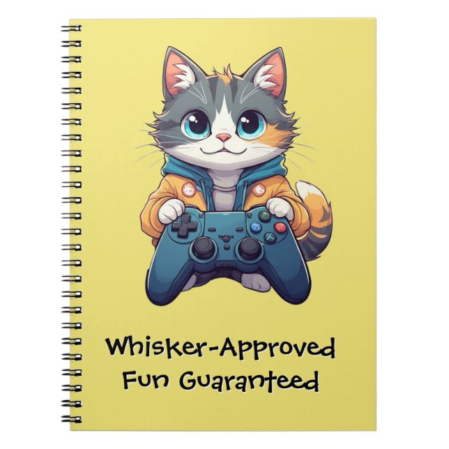 Kitten Holding Game Controller Smiling Gamer Cat Notebook (Front)