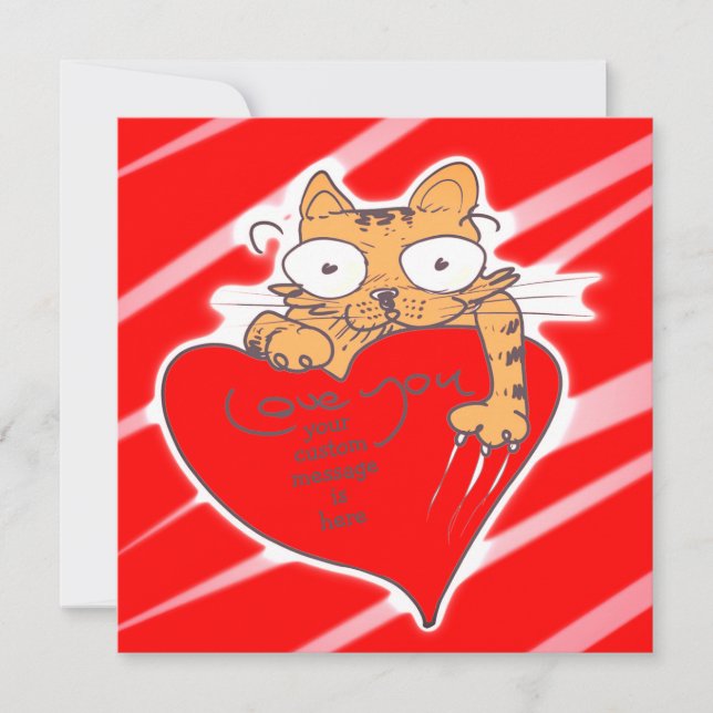 kitten holds huge heart funny cartoon (Front)