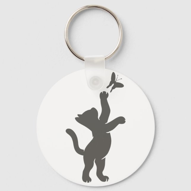 kitten hunting a butterfly - Choose back colour Key Ring (Front)