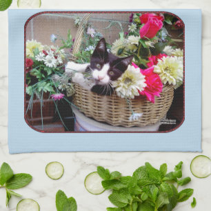 Kitten in a Basket Tea Towel