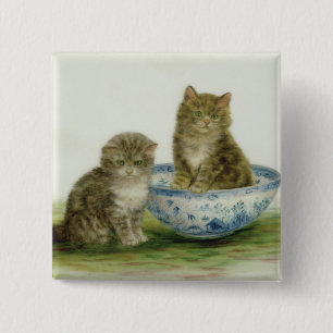 Kitten in a Blue China Bowl 15 Cm Square Badge