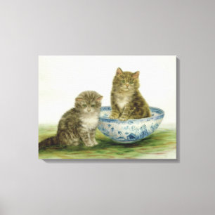 Kitten in a Blue China Bowl Canvas Print