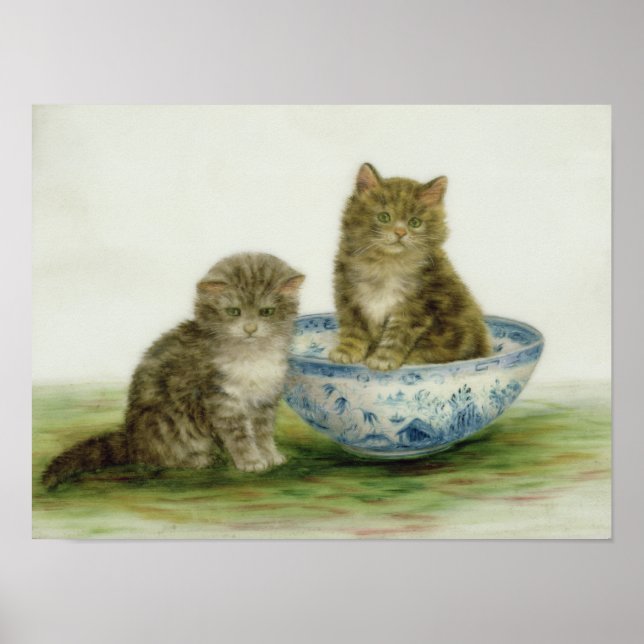 Kitten in a Blue China Bowl Poster (Front)
