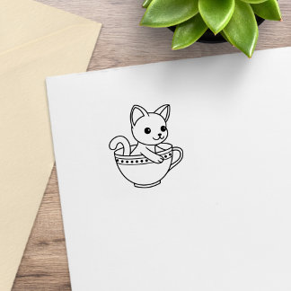 Kitten in a Cup - Cat in a Teacup 1x1 Rubber Stamp
