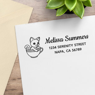 Kitten in a Cup Cat in a Teacup Return Address Rubber Stamp