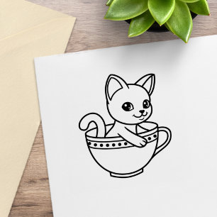 Kitten in a Cup - Cat in a Teacup Rubber Stamp