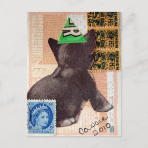 Kitten in A Party Hat Mixed Media Invitation Postcard