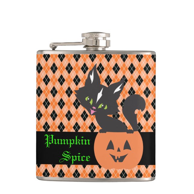  Kitten In A Pumpkin Vinyl Wrapped Flask (Front)