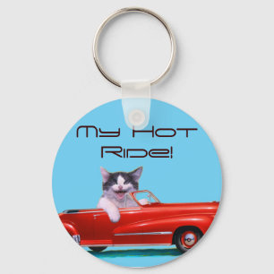 Kitten in a Red Convertible Key Ring