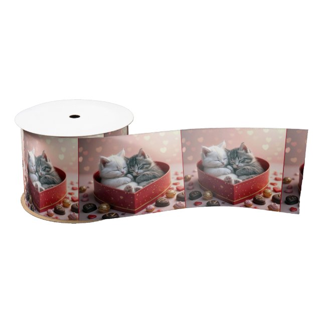 Kitten In a Red Heart Candy Box Satin Ribbon (Spool)