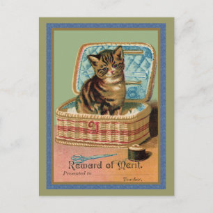 Kitten in a Sewing Basket Postcard