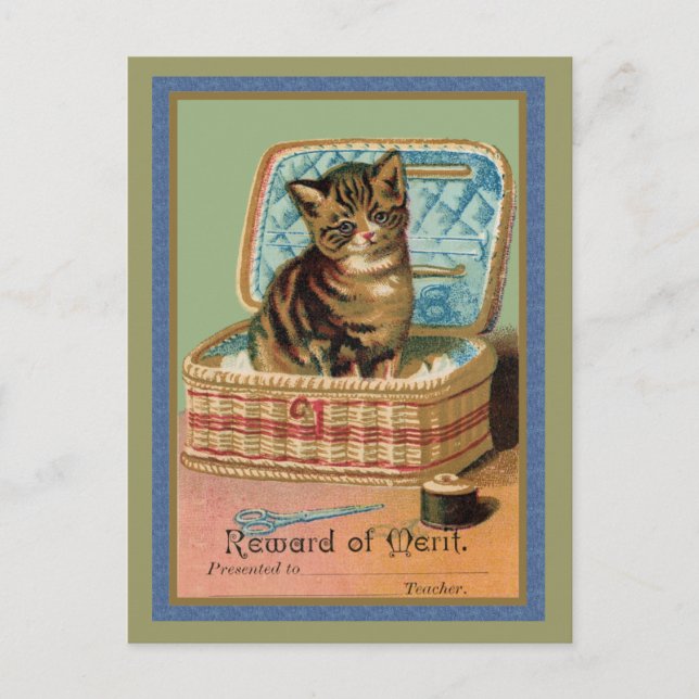 Kitten in a Sewing Basket Postcard (Front)