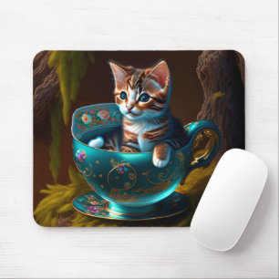 Kitten in a teacup (baby animal) mouse pad