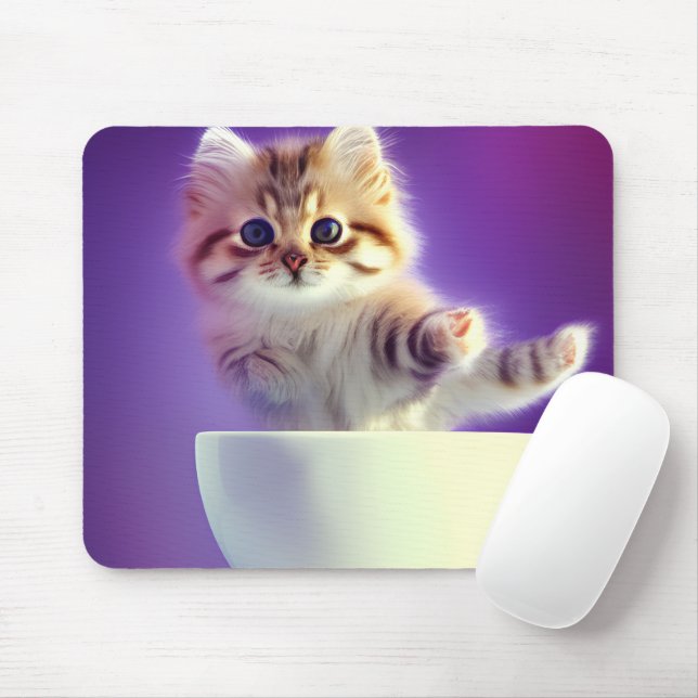 Kitten in a teacup (baby animal) mouse pad (With Mouse)