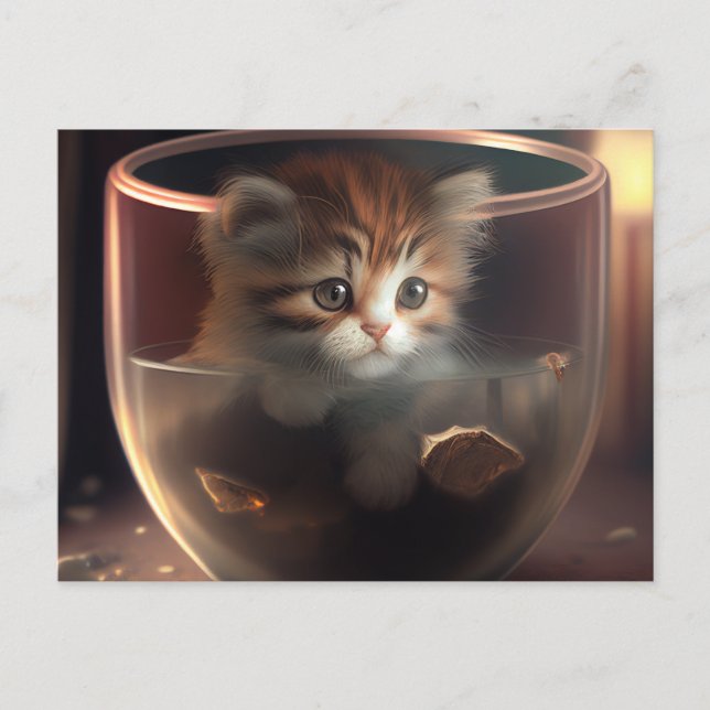 Kitten in a transparent teacup - Cat Postcard (Front)