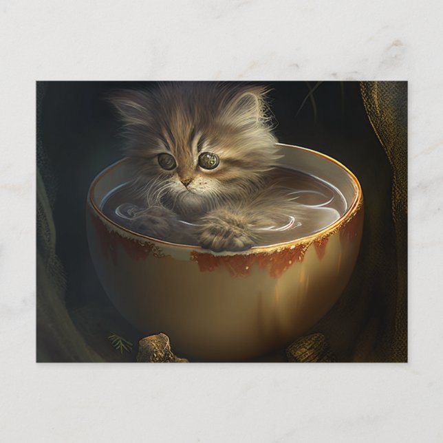 Kitten in a Yellow Teacup - Cat Postcard (Front)