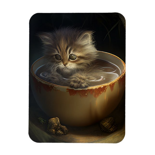 Kitten in a yellow teacup Flexible Magnet (Vertical)