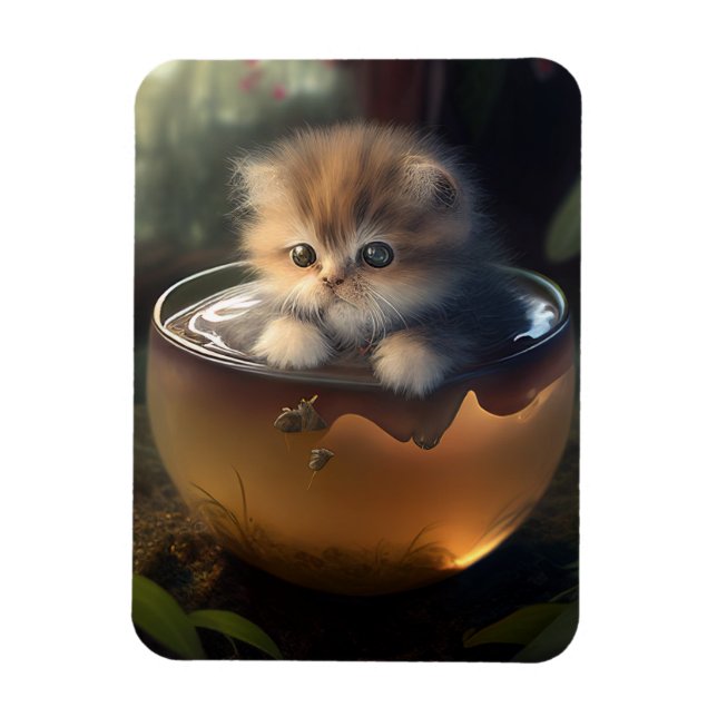 Kitten in an orange teacup Flexible Magnet (Vertical)