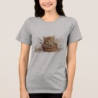 Kitten in Basket – Cute Cat T-shirt Design Tri-Blend Shirt