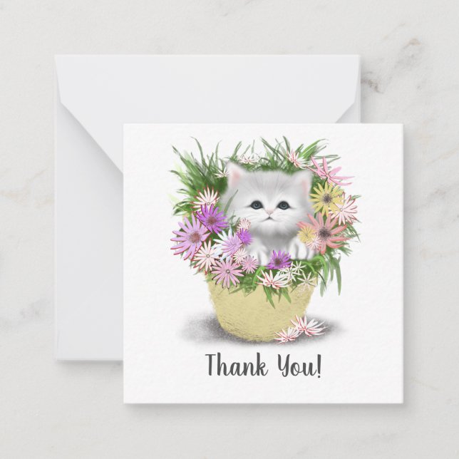 Kitten in Basket Thank You Note Card (Front)
