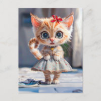 Kitten in Blue Skirt and Blouse