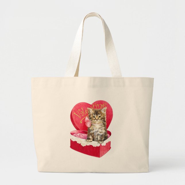 Kitten in Candy Box Large Tote Bag (Front)