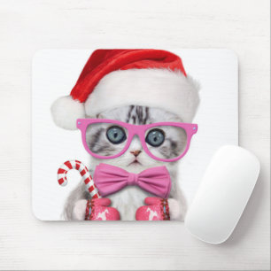 Kitten in Christmas hat Mouse Pad