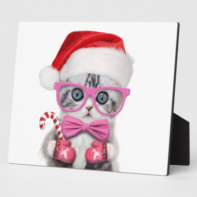 Kitten in Christmas hat Plaque (Side)