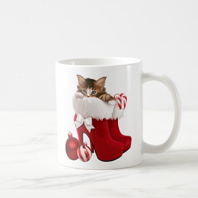 Kitten in christmas shoes coffee mug (Right)