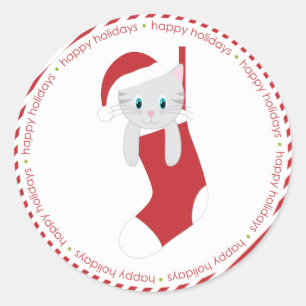 Kitten in Christmas Stocking Classic Round Sticker
