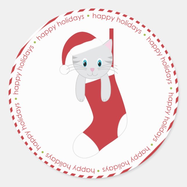 Kitten in Christmas Stocking Classic Round Sticker (Front)