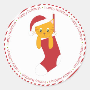 Kitten in Christmas Stocking Classic Round Sticker
